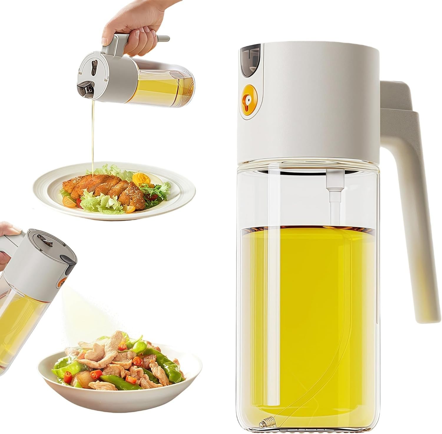 Rociador de Aceite para Cocinar Aceitera Pulverizador Vidrio Dispensador de Aceite de Oliva Cocina Hogar, Blanco Roto