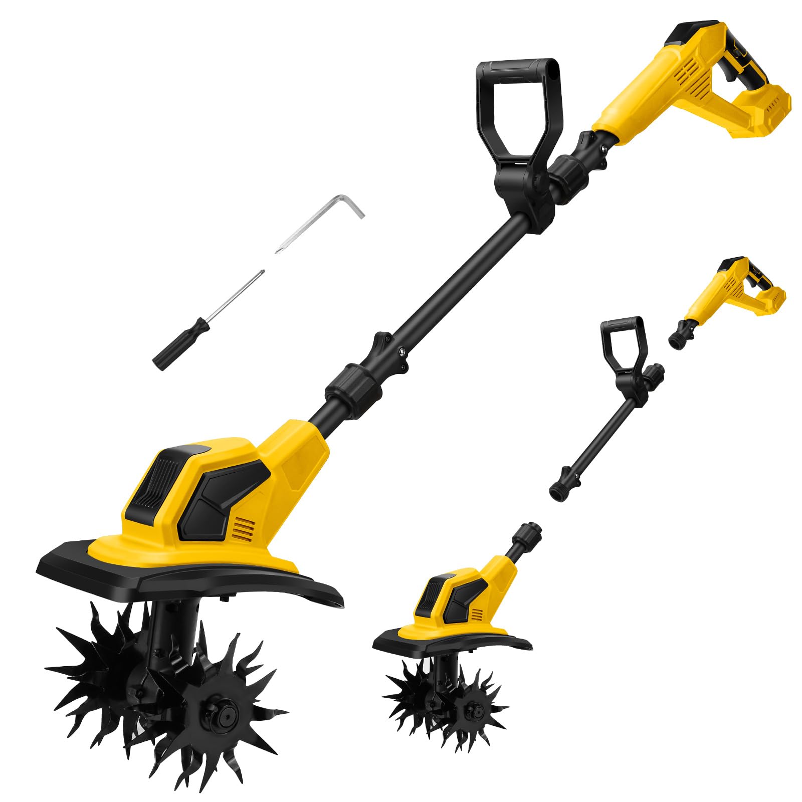 Motobineuse Électrique sans Balais 550W Compatible avec Dewalt 20V Batterie, Pliable, Largeur de Travail 32cm Profondeur 18cm Idéale pour Petits Massifs et Potagers (sans Batterie)