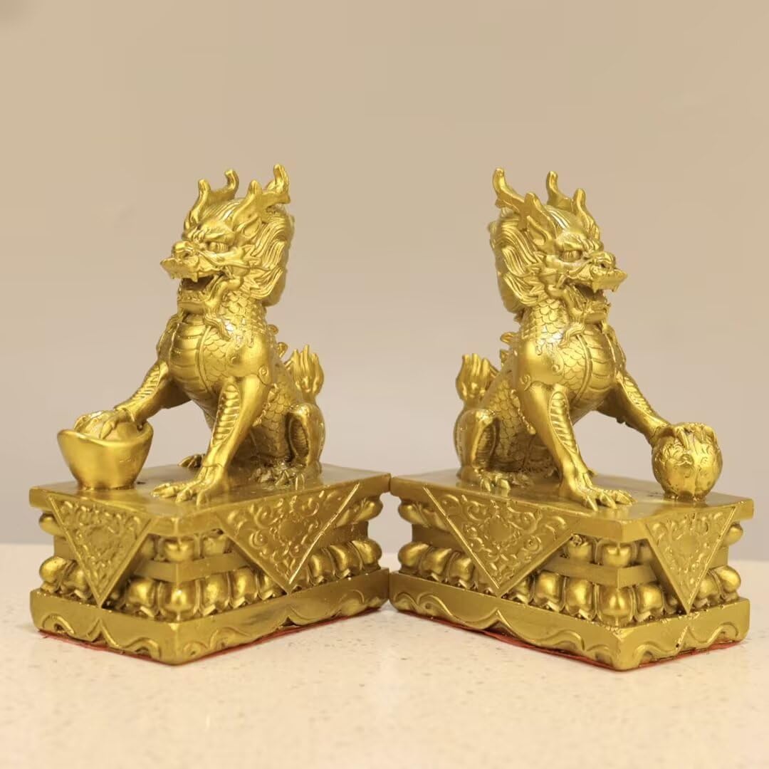 Dytartzx Chinese Feng Shui Fortune Unicorn Pair of Statues, Home Office Good Luck Wealth Success