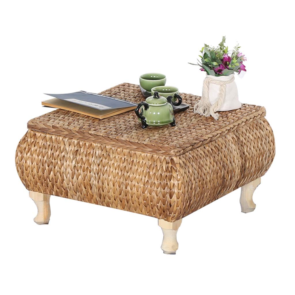 Table basse en rotin moderne, petite table d'appoint en bois pour extérieur balcon et salon 60cm