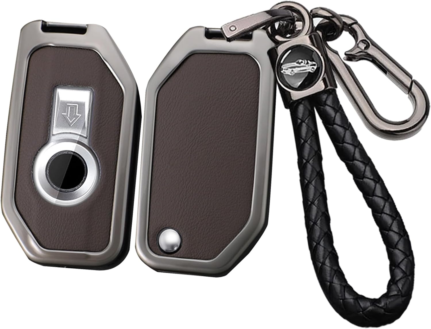 SANRILY Leather Motorcyle Key Fob Case Fit for BMW R1200rt F750GS K1600B R1200GS LC 750GT F850 Accessories Keyless Metal Frame Car Key Cover with Braided Keychain Black