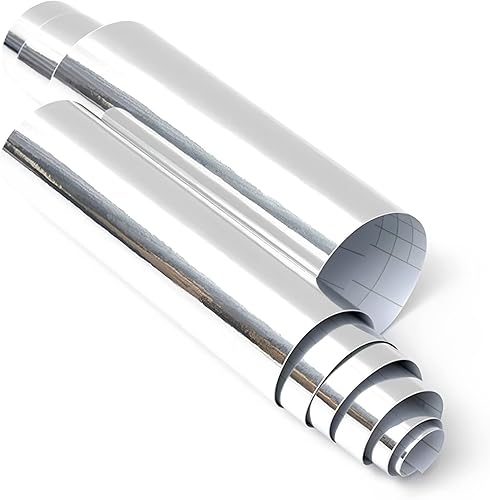Lypumso Envoltura de vinilo plateada, espejo cromado plateado autoadhesivo para automóvil, lámina de calcomanías de vinilo para bricolaje, película
