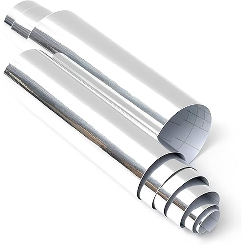 Lypumso Silver Vinyl Wrap, Mirror Chrome Silver Self Adhesive Car Wrap Vinyl Sticker Decal Film Sheet DIY Auto Paint Replacement for Car Motorcycles Interior Exterior 1ft x 10ft