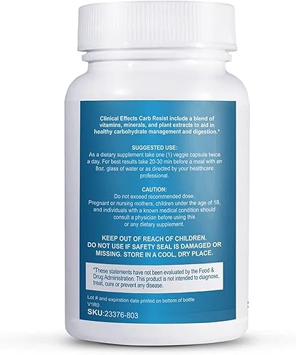 Miniatura 2 de Clinical Effects Carb Resist - Bloqueador de carbohidratos con vitamina C - 60 cápsulas - Ideal para estilo de vida keto o bajo en carbohidratos -