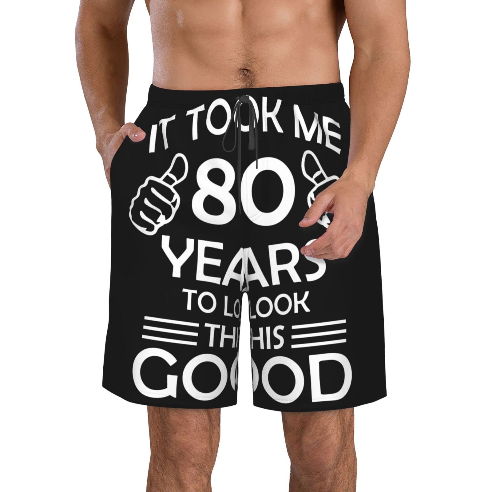 Aooedm Men's Happy 80Th Birthday Swim Trunks Quick Dry With Mesh Lining Beach Shorts Bathing Suit Swimwear