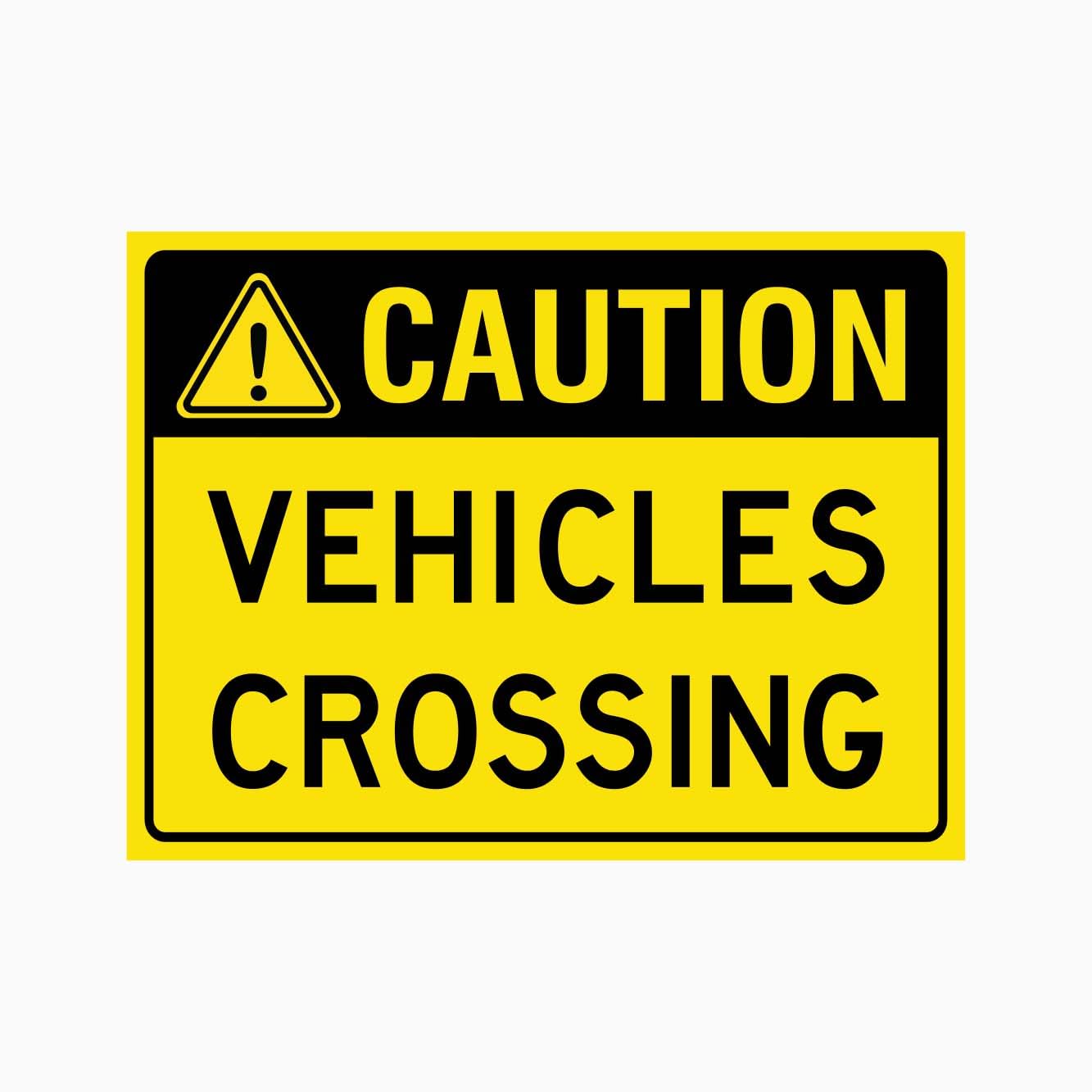 CAUTION VEHICLES CROSSING Sign, 12x8 Inch Metal Tin Sign, Traffic Warning for Pedestrian and Vehicle Mixed Passage Areas