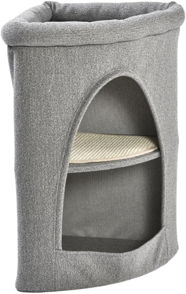 Max & Marlow 2-Level Cat Condo 27.5" | Modern Cat Furniture to Fit in Corners | Space-Saving, Compact Design for Small Cats and Kittens,Gray,4070501