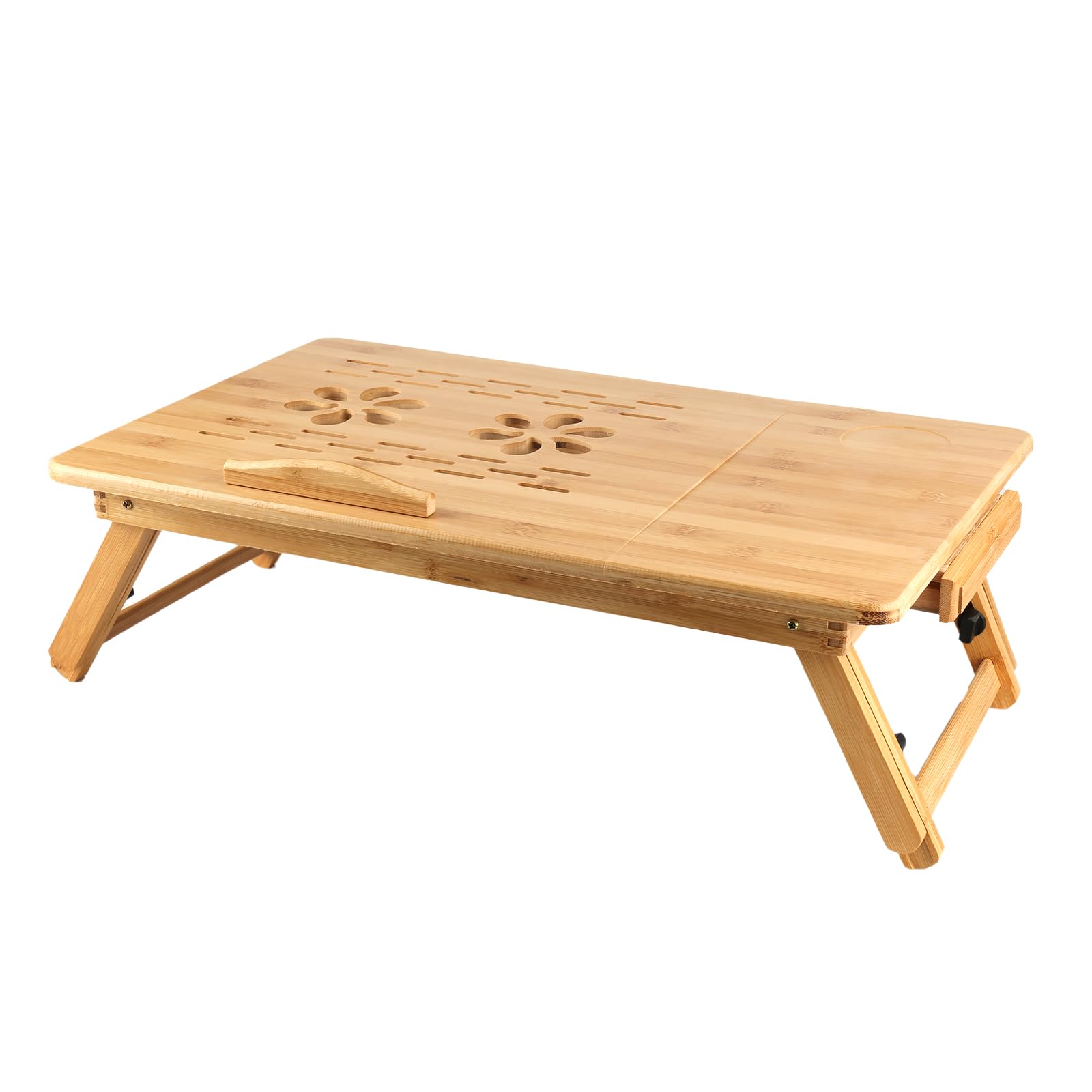 Table pour ordinateur portable en bambou réglable en hauteur avec tiroir ventilé inclinable, support pour ordinateur portable, table de lit, canapé, support pour ordinateur portable (66 x 35 x 30 cm)