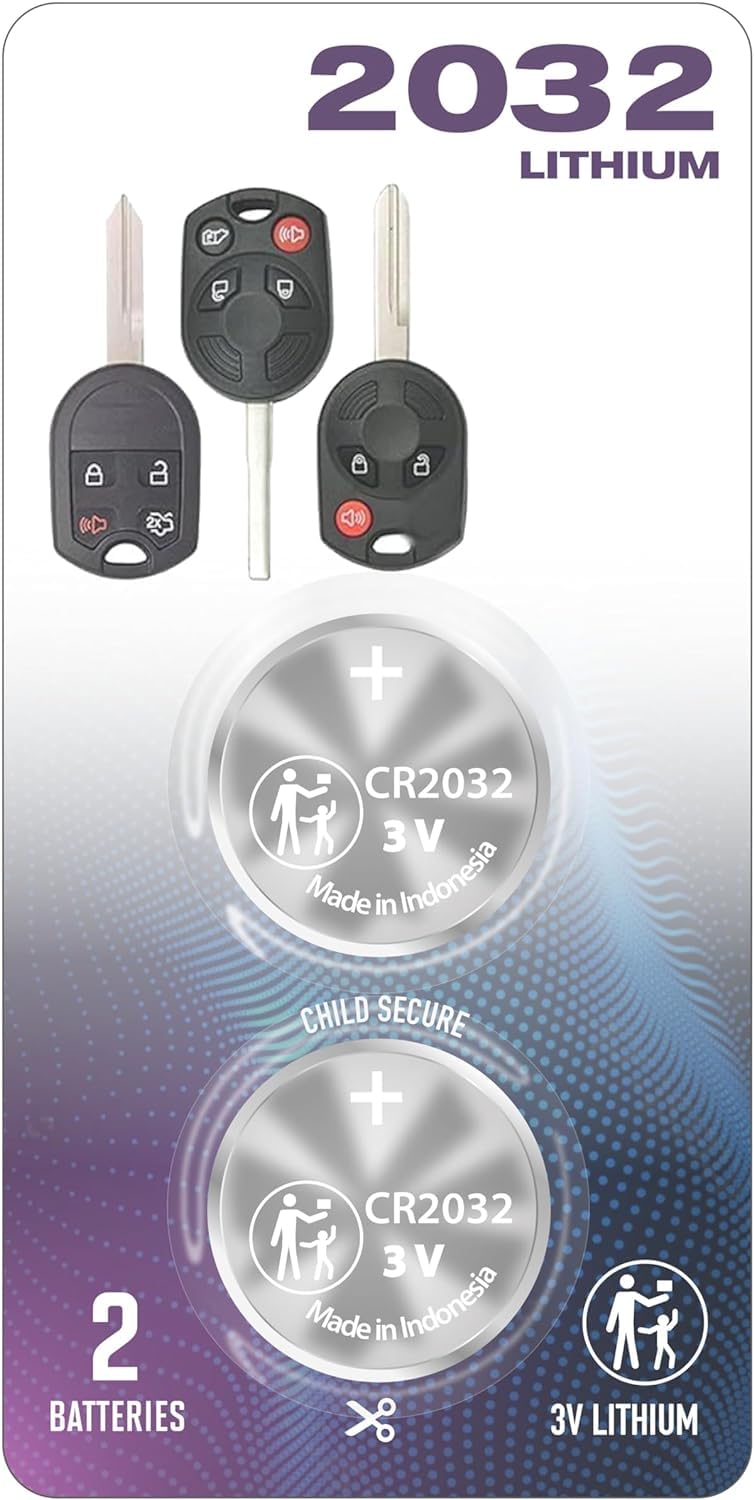 (2 Pack) CR2032 Remote Key Fob Battery OEM (Bundle) fits case Shell Cover for Ford 2010-2020 Edge Explorer Fusion Mustang Flex Taurus for Lincoln