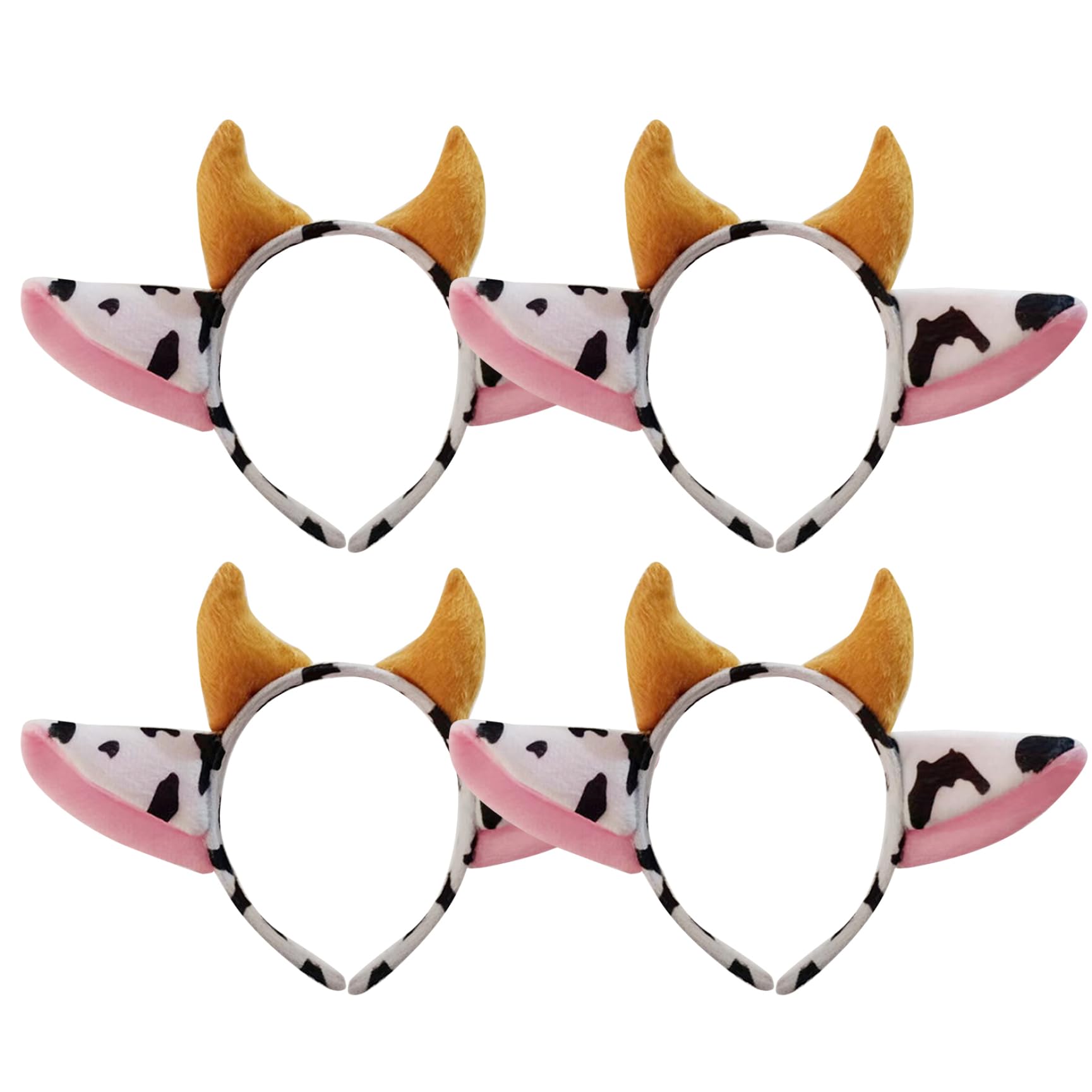 Lot De 4 Serre-Têtes En Forme D'oreilles De Vache Pour Adulte - En Peluche Douce - Oreilles De Vache Mignonnes Et Cornes - Accessoires De Costume Pour Filles Et Femmes - Déguisement De Fête