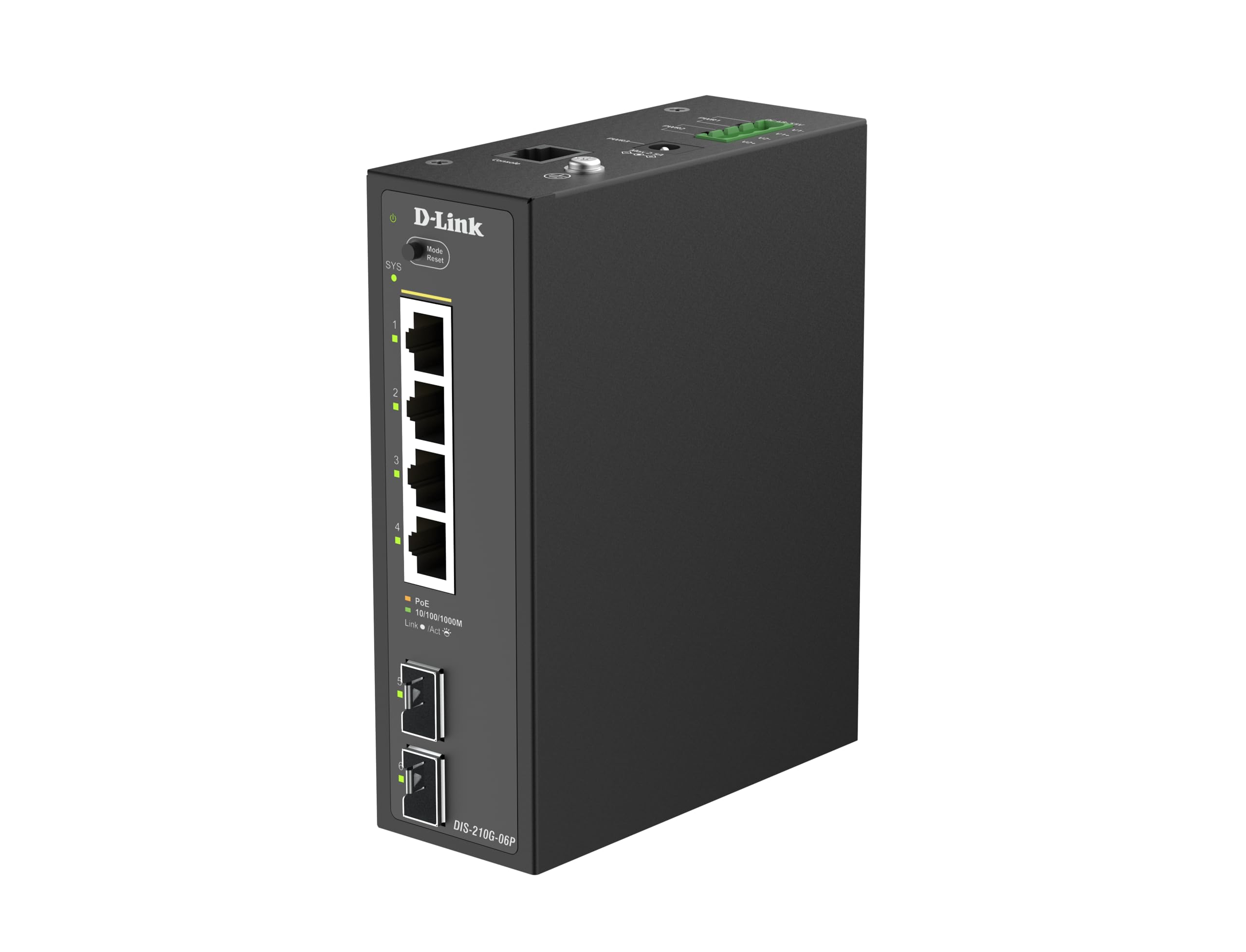 D-Link DIS-210G-06P Switch Industriel Gigabit Smart Managed PoE+, 4 Ports 1G PoE+, 2 SFP, 120W, Montage Rail DIN, IP40, ERPS, Double Alimentation DC, -40 à 75°C
