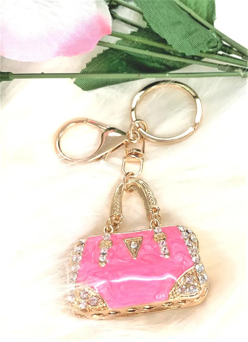 Cute Pink Rhinestone Handbag Keychain for Women – Sparkling Bling Bag Charm, Car Key Accessory, Purse Pendant, Fashion Gift for Girls & Women Who Love Stylish Accessories