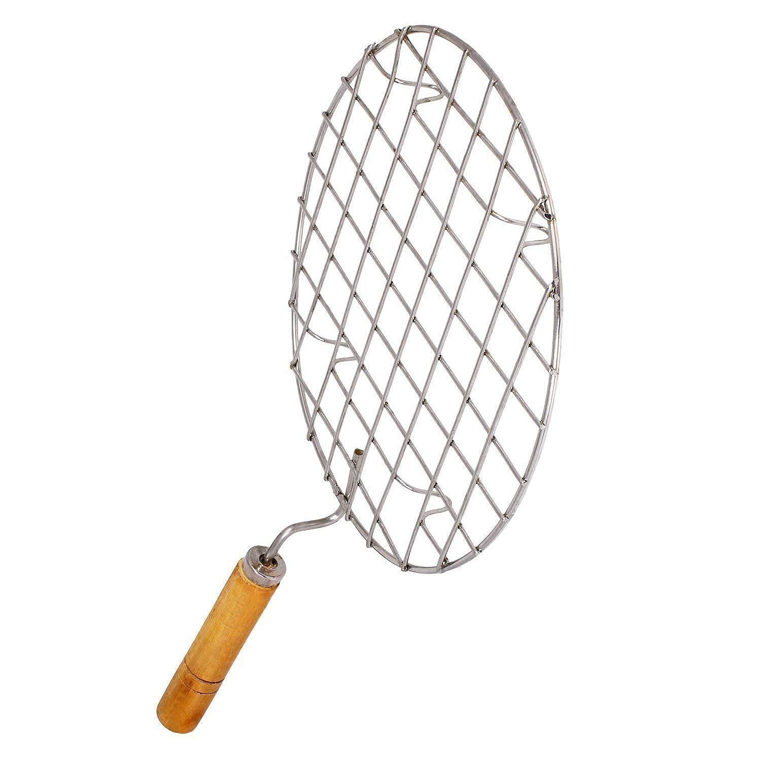 NATULIX Papad Jali, Roti Grill, Chapati, grill ze stali nierdzewnej z drewnianym uchwytem