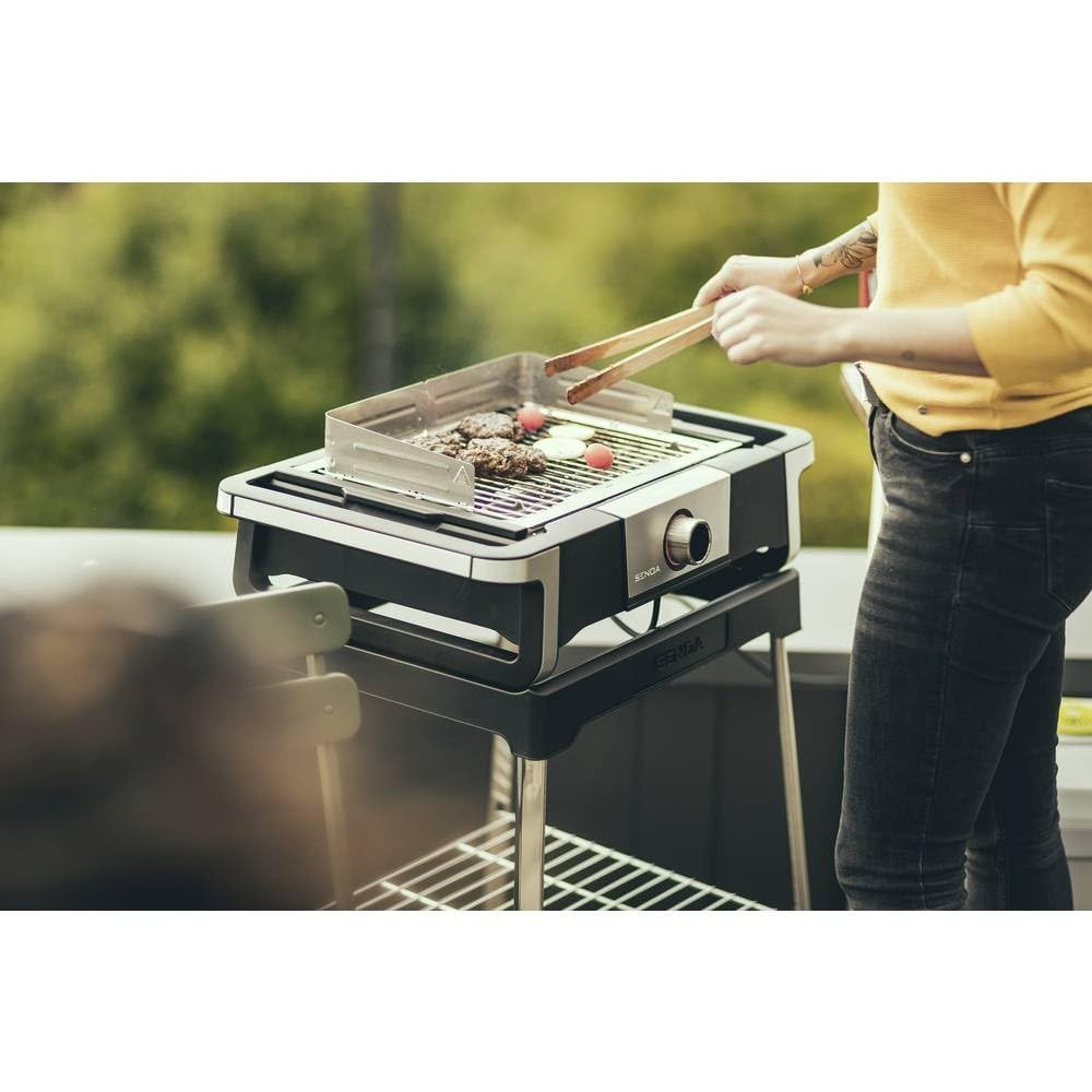 Severin grill elektryczny stojący, balkonowy, tarasowy, temperatura od 0°C do 500°C, dioda LED, duża moc 3000 W, przewód 2 m, stal niedzewna/czarny, SENOA BOOST S PG 8117