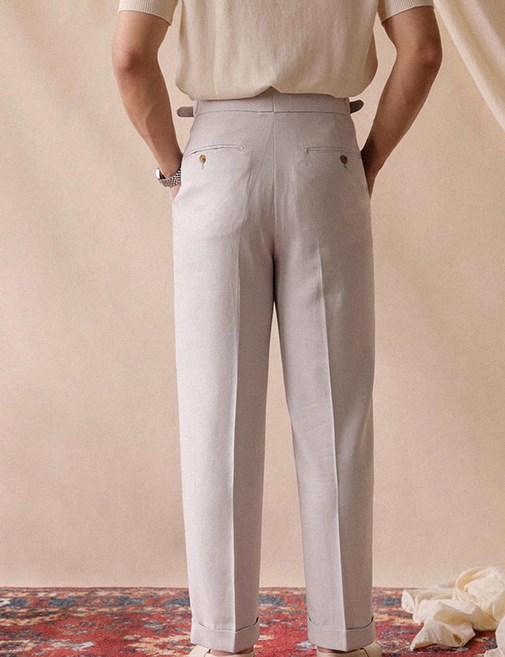 Men's Cotton Gurkha Naples Dress Pants Slim Fit Suit Pant Classic Casual Trousers Italian Style Pants