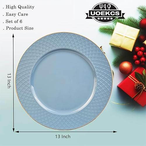 Miniatura 7 de Platos de carga azul claro, cargadores redondos de 13 pulgadas para platos llanos, cargadores de plástico para fiestas, ajuste de mesa, vacaciones