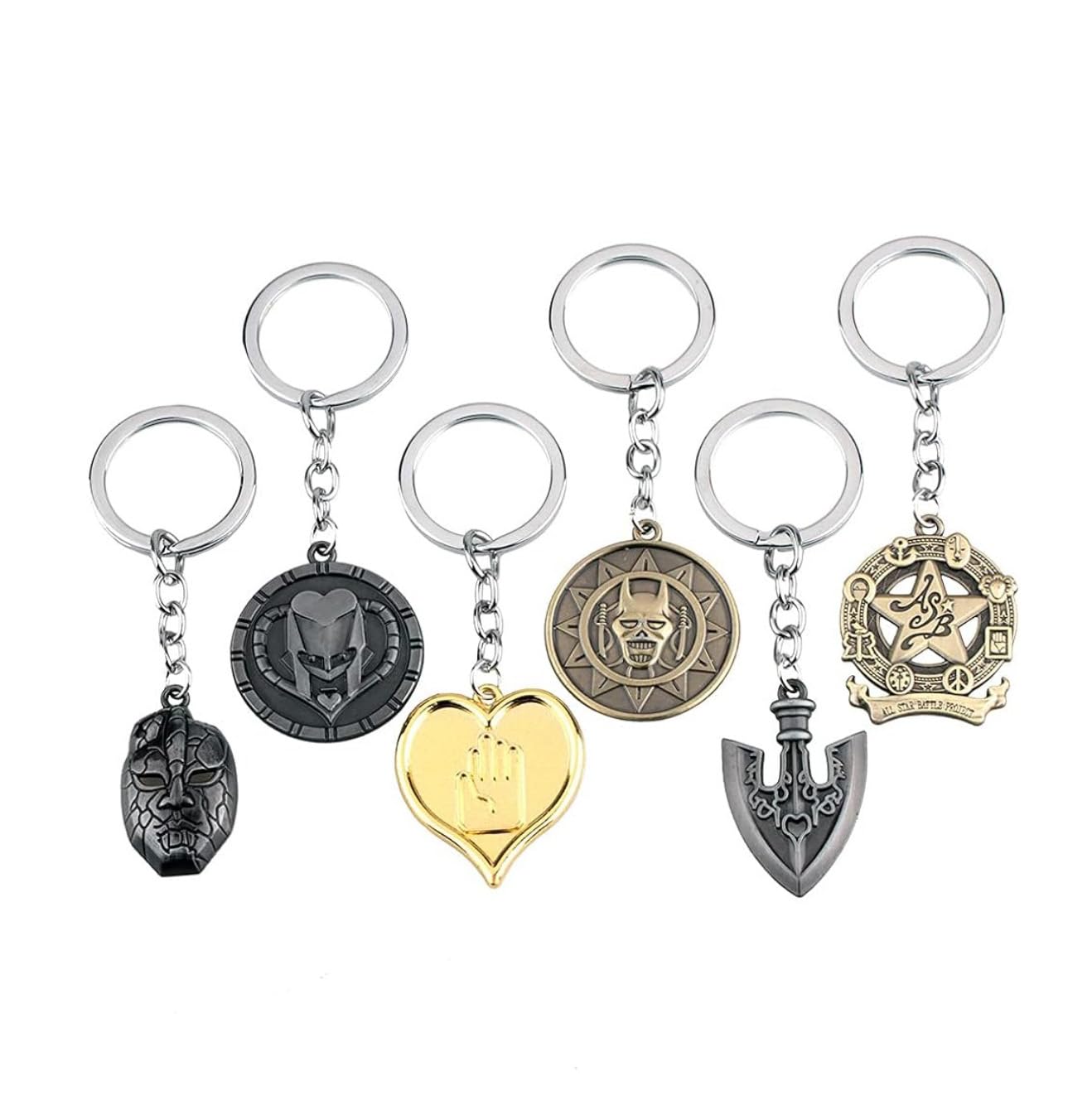 NOONSIALAnime Jojos Bizarre Adventure Keychain Kujo Jotaro Keychains Crazy Diamond Stone Ghost Silver Keyring 6pcs, 11.5cm