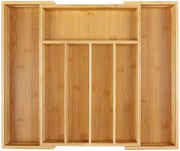 Deconox 7 Compartment Bamboo Spoon Holder – Antibacterial Drawer Organizer | Natural Wood, Stylish and Durable Design