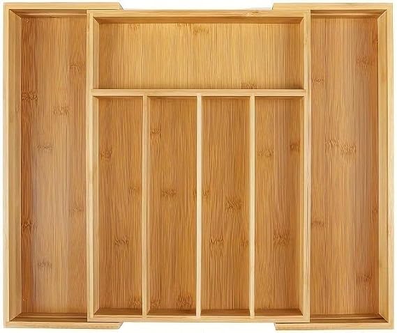 Deconox 7 Compartment Bamboo Spoon Holder – Antibacterial Drawer Organizer | Natural Wood, Stylish and Durable Design