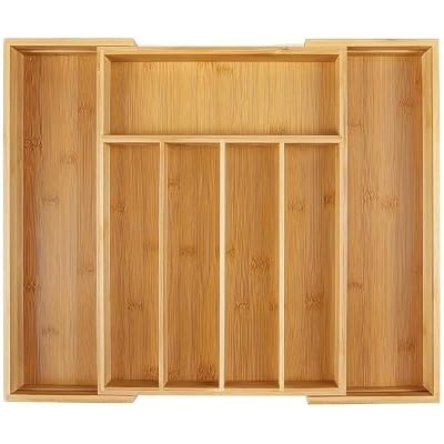 Deconox 7 Division Bamboo Spoon Holder – Antibacterial Drawer Organizer | Natural Wood, Stylish and Durable Design