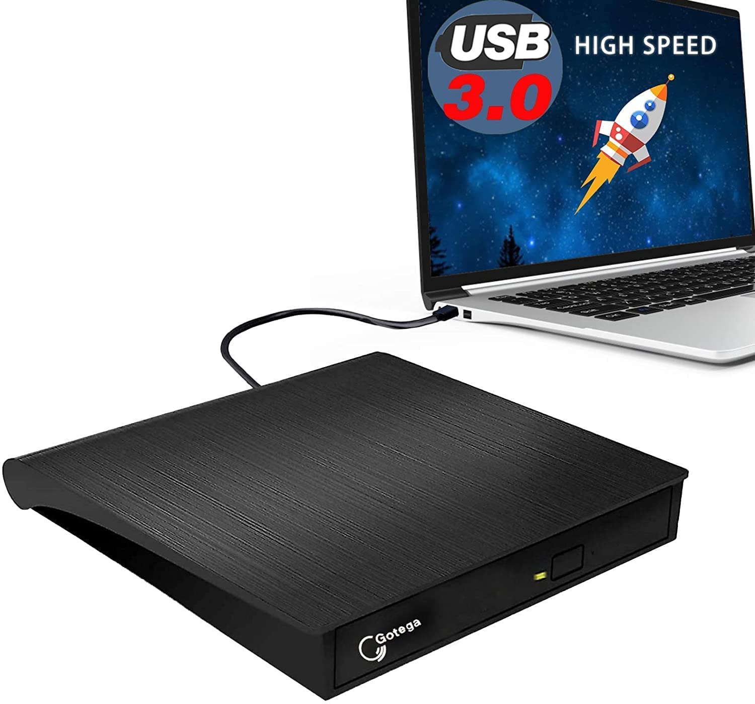 rts External USB 3.0 Portable CD DVD +/-RW Drive Burner Slim DVD/CD ROM Rewriter Player Superdrive, High Speed Data Transfer for Laptop MacBook Desktop PC, Plug and Play
