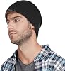 Glanzend Unisex Beanie Hat, Stretchy Soft Cuffed Wooly Beanie with Thick Warm Lining, Classic Winter Hat, Solid Color Knit Ski Skull Cap, Gifts for Women/Men/Her/Him/Dad Black #2