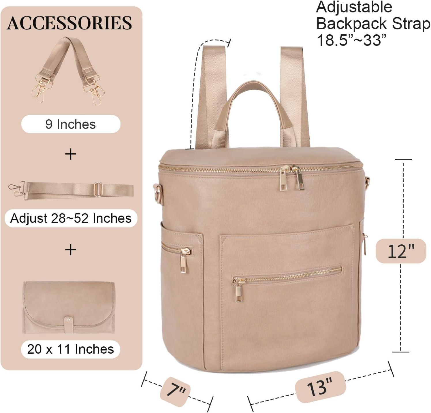 Diaper bag, Leather Diaper Bag Backpack by MF Store, Diaper Backpack with Laptop Sleeve,Changing Pad,Wipes Pouch,Stroller Straps and Insulated Pockets