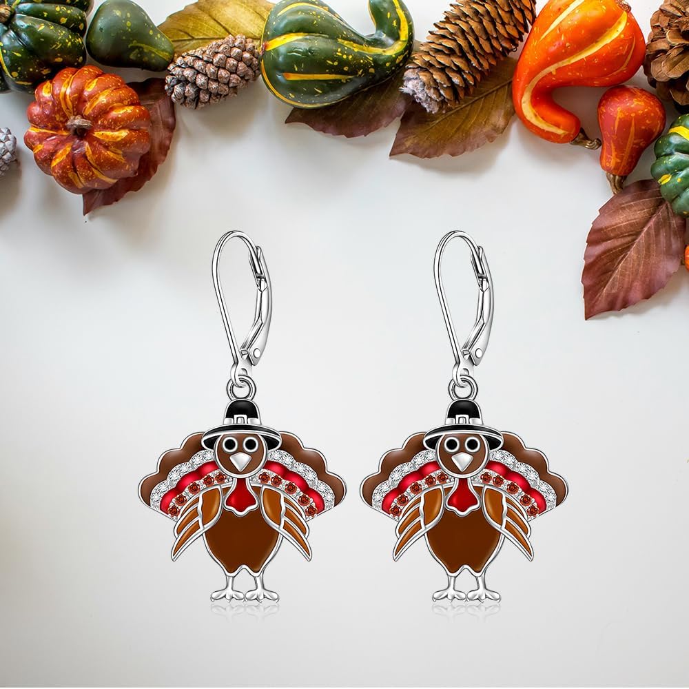Thanksgiving Earrings Turkey Earrings for Women Sterling Silver Fall Thanksgiving Day Turkey Dangle Earring Jewelry Gift - Image 5