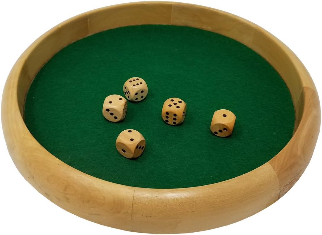 DA Vinci Economy Line of Wood Dice Rolling Tray with 5 Wooden Dice (10 Inch Round)
