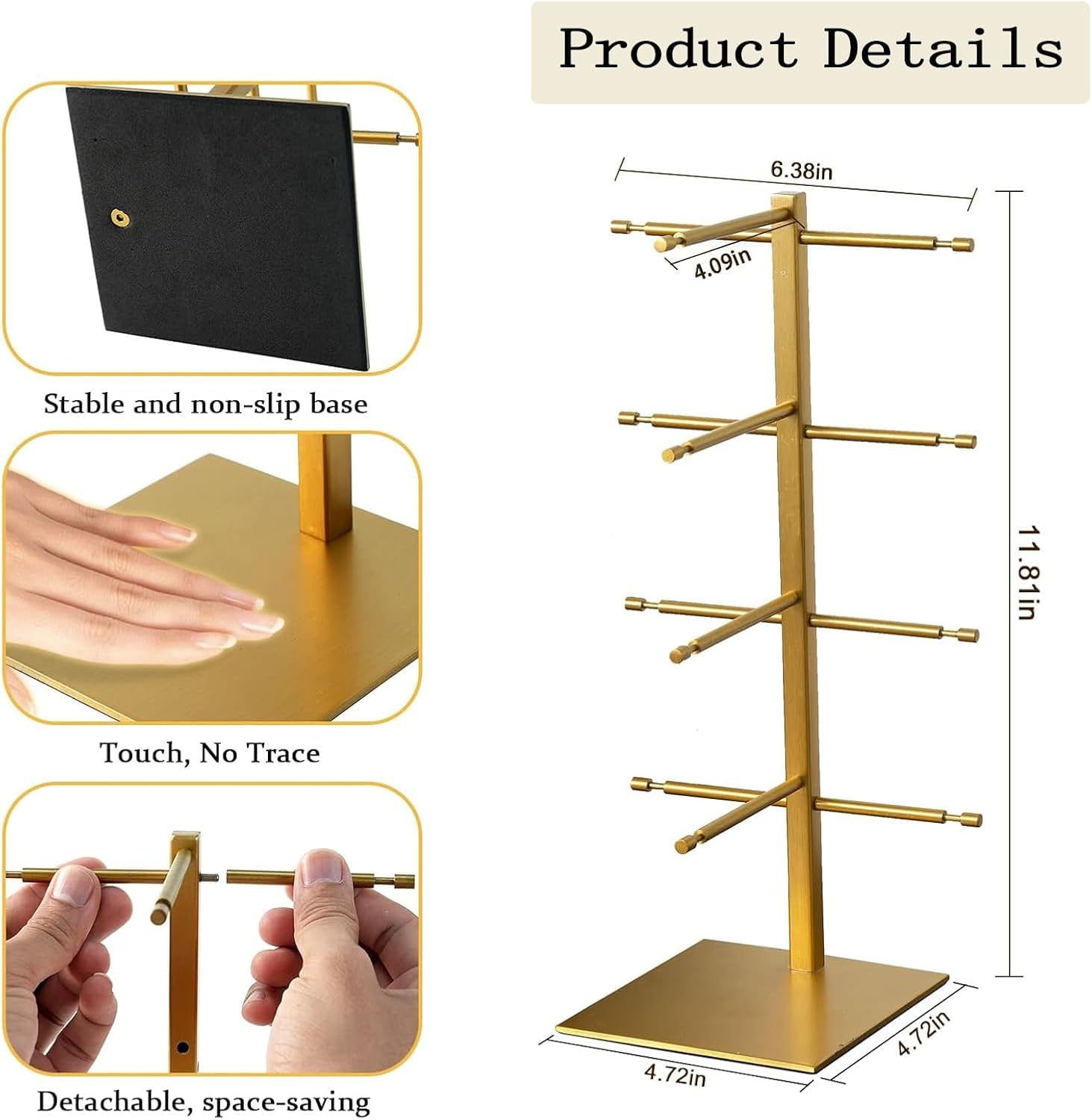 sunglass display holders,4-Tier sunglass display stand,stainless steel sunglass holders Gold,Suitable for commercial displays and home use