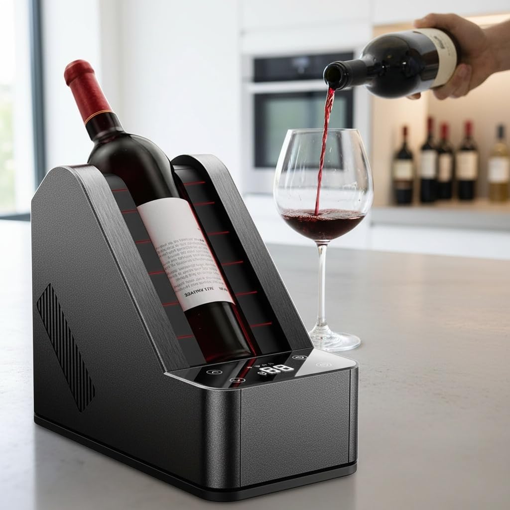 Elektrischer Weinkühler, tragbarer Flaschenkühler für 750 ml Wein und Champagner, 0℃-20℃, Einzelflaschen-Weinkühler für die Terrasse, LCD-Temperaturregelung, Überraschung für Weinliebhaber