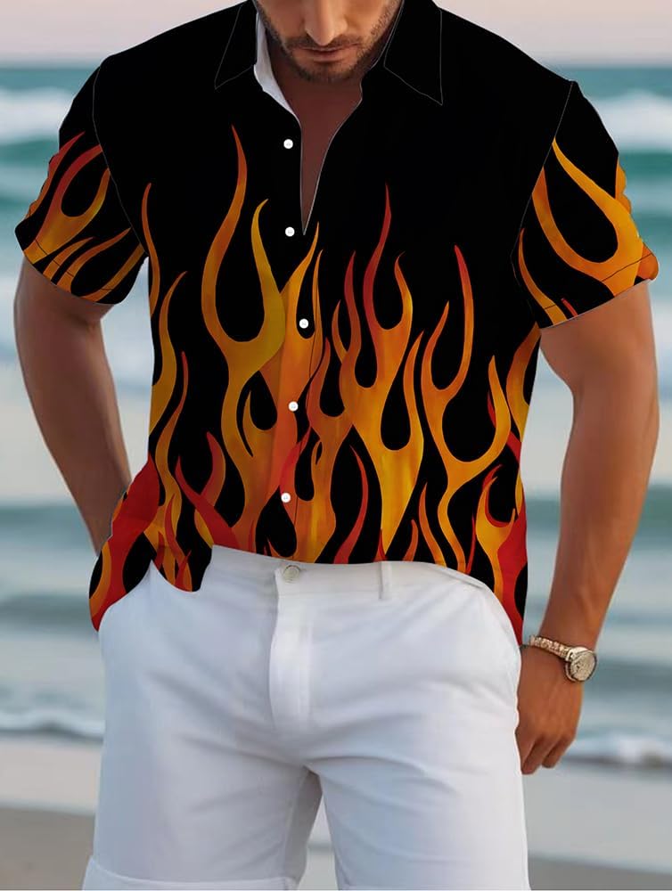 Men's Hawaiian Shirts Short Sleeve Beach Tropical Button-Down Shirt for Men - Image 5