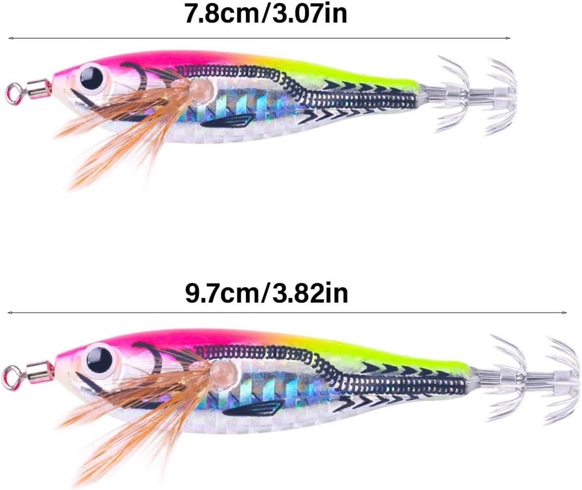 6Pcs Luminous Fishing Squid Jigs Saltwater Lures for Squid and Prawn with Durable Hooks Enhanced Catching Performance