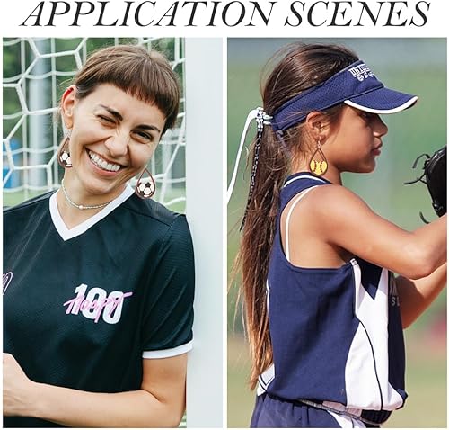 Miniatura 5 de Juego de 20 piezas de aretes de bola deportiva para fútbol, baloncesto, rugby, dijes de madera, 5 estilos, aretes de bola deportiva con ganchos para