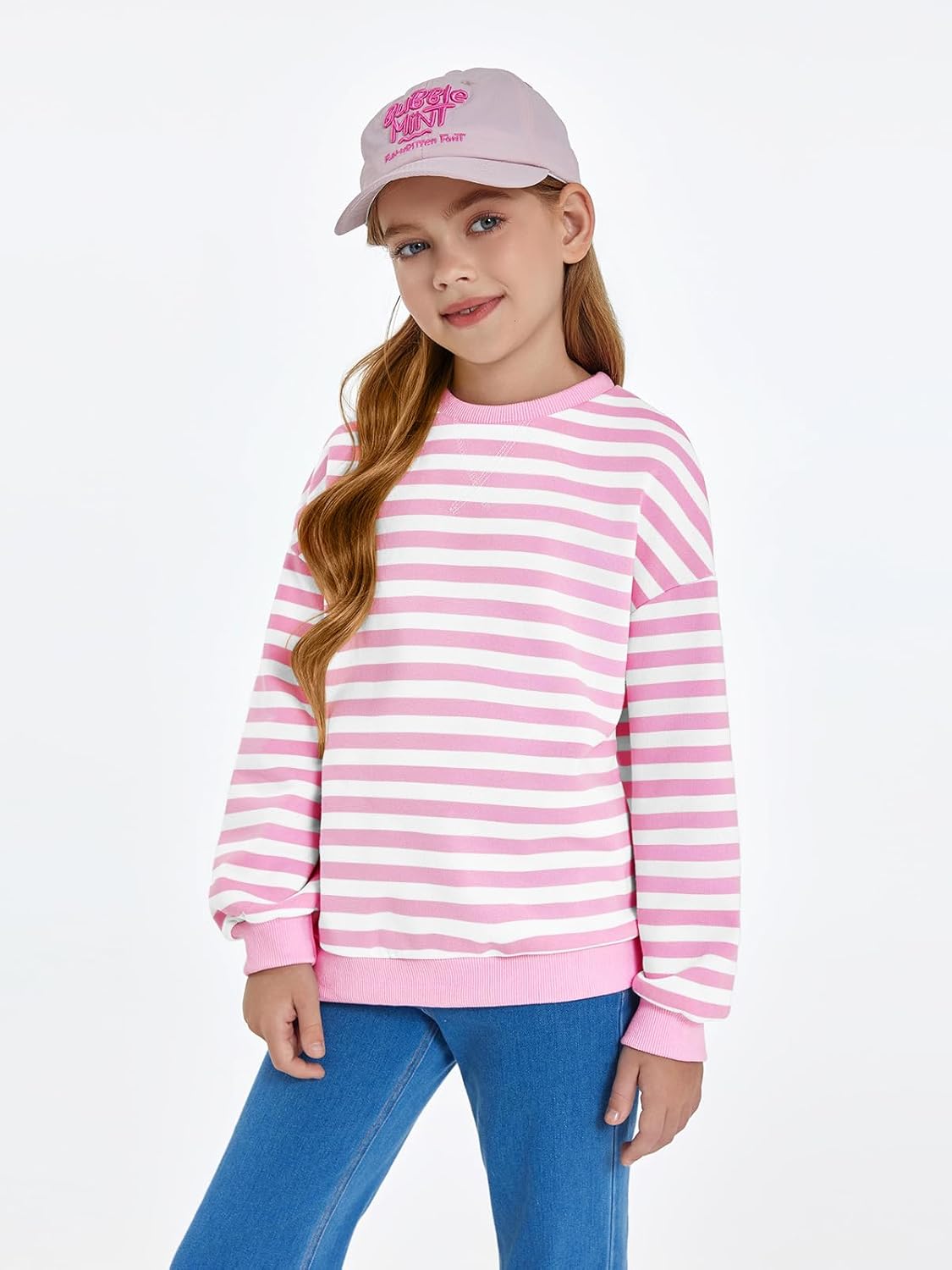 Haloumoning Girls Striped Crewneck Sweatshirt Kids Long Sleeve Oversized Fashion Pullover Tops Fall Clothes 5-14 Years - Image 2