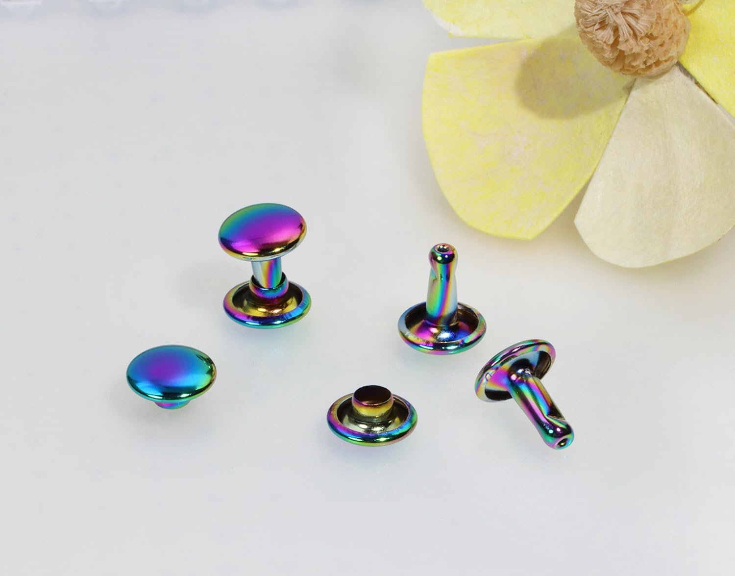 ONLYKXY Rainbow Metallic Leathercraft Rivets Double Cap 8MM/0.3inch Rivet Bottom Snaps for Shoes, Bags,Clothes，Craft and Keychains Leather Rivet Set (30)