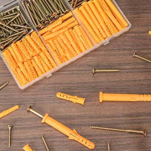 Aovchei Drywall Anchors Kit 38PCS, 19 Plastic Anchors and 19 Philips Flat Head Screws, 3 Size #10 * 60, #10 * 80, #10 * 100, Wall Hanging Kit for Hanging Picture Frame, Shelf Brackets, Curtain Rod
