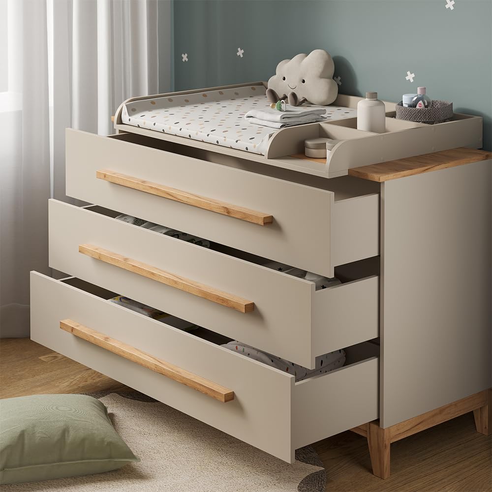 VitaliSpa Cambiador Malia, Cachemira/Artesanal, 133.2 x 98 cm con 3 cajones, con Cambiador extraíble para Usar como cómoda