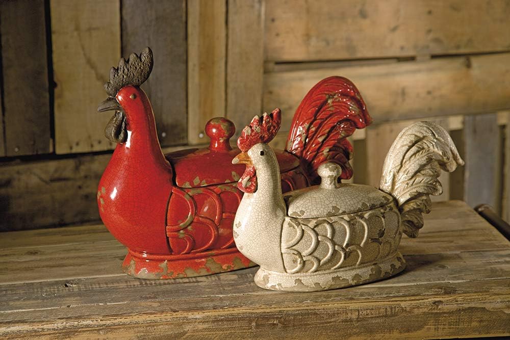 Authentic Crazy Deals IMAX 50312 Parker Lidded Dish, Red (Small) - Rooster Shaped Dish with Lid, Butter Dishes - Home Decor Accessories New Arrivals IMAX 50312 Parker Lidded Dish, Red (Small) - Rooster Shaped Dish with Lid, Butter Dishes - Home Decor Accessories