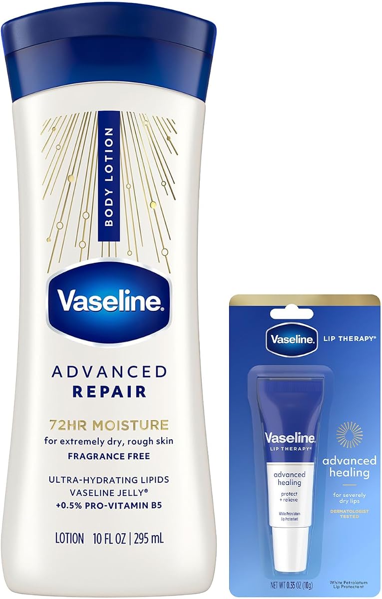 Intensive Care Lotion, Unscented, Advanced Repair – Non-Greasy Moisturizer for Extremely Dry Skin + Professional Lip Therapy Tube
