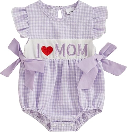 Socutebabe Newborn Baby Girl Summer Outfit Infant Plaid Bubble Romper Easter Bun