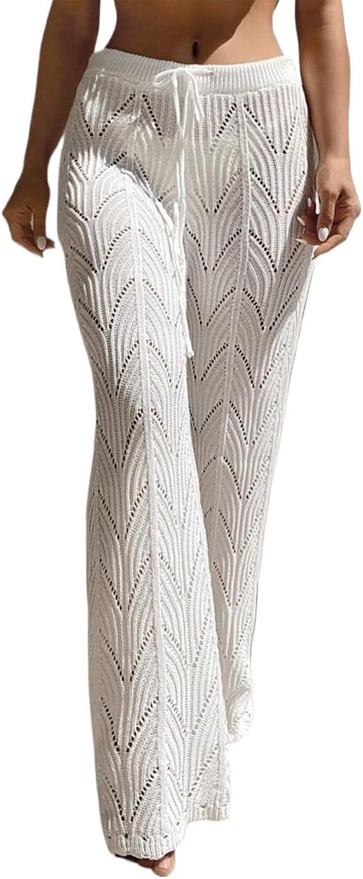 swimsuit coverup for women Summer Beach Drawstring Waist Knit Cover Up Pants