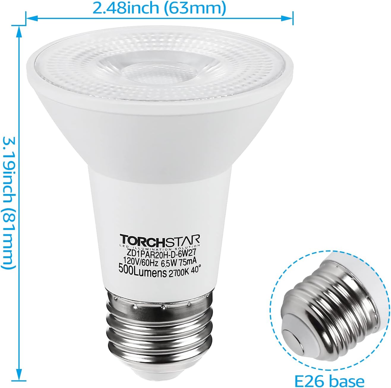TORCHSTAR 4 Inch Recessed Light Trim Bundle 2700K PAR20 LED Bulbs, 6-Pack Metal Step Baffle Trim, 4 Inch Light Trim for PAR16, PAR20, BR20, White & 6-Pack CRI 90+ Dimmable LED Spotlight Bulb