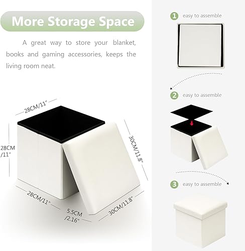 Miniatura 3 de B FSOBEIIALEO Otomana de Almacenamiento Plegable Cubo de Cuero Sintético Otomanas para Sala de Estar, Dormitorio, Oficina en Casa, Dormitorio Blanco