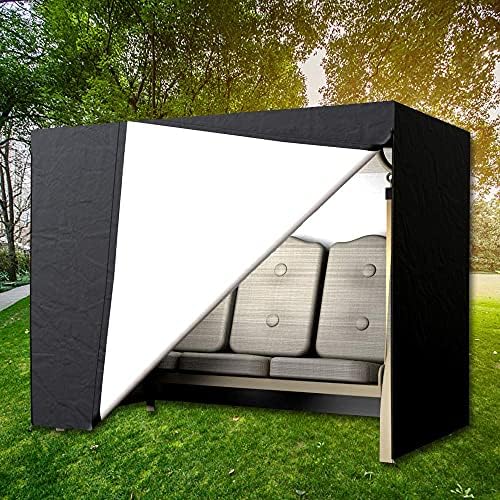 Garden Swing Cover, 3 Seat Hammock Cover Waterproof Windproof, Outdoor Swing Seat Cover Garden Patio Swing Hammock Sunshield Cover for Offering Indoor/outdoor Protection (Black, 220*125*170cm)