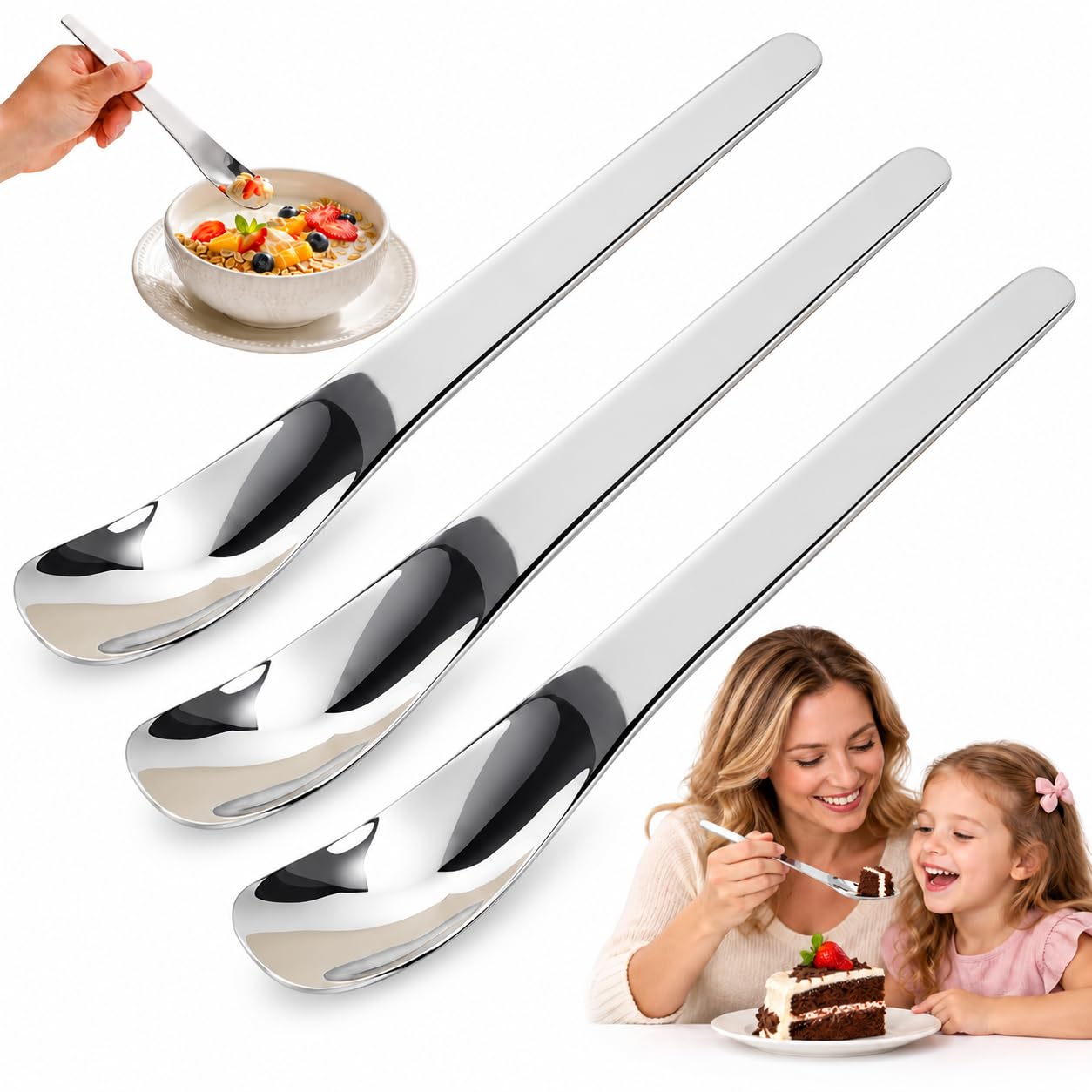 Premium 316l Stainless Steel Dessert Spoon with Long Ergonomic Handle