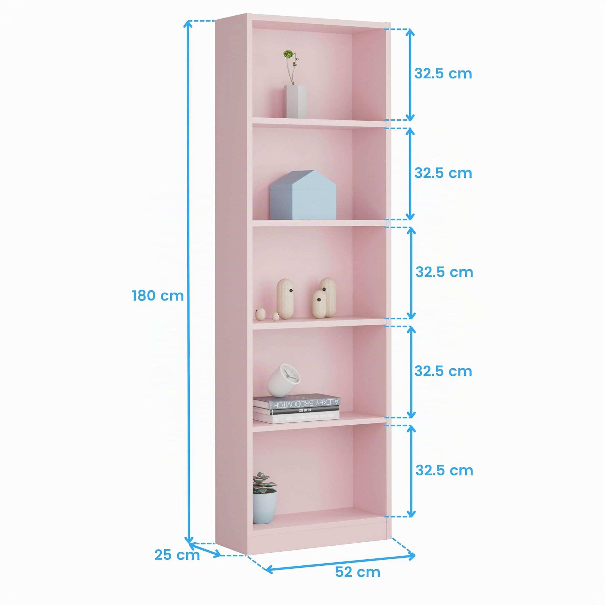 Habitdesign Modèle I-Joy Bibliothèque Verticale pour Enfant 6 Niveaux Finition Rose Nuage, Dimensions : 180 x 52 x 25 cm (H x l x P).