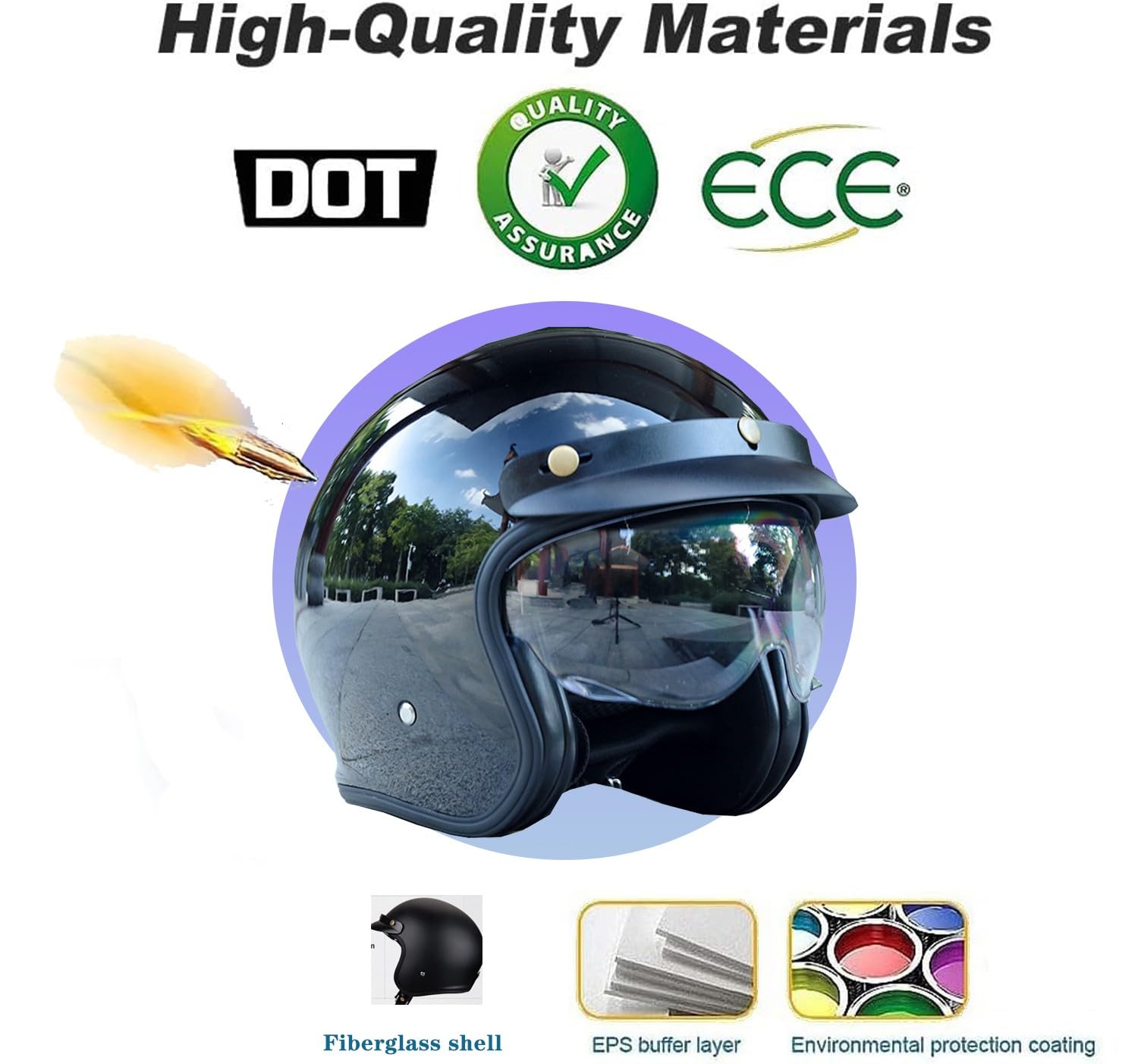Casque Jet Moto Ouvert Fibre De Verre ECEDOT Homologué Demi Casque De Mobylette Portable avec Visière Casques Bols Robuste Et Durable Casques pour Adultes Hommes Femmes