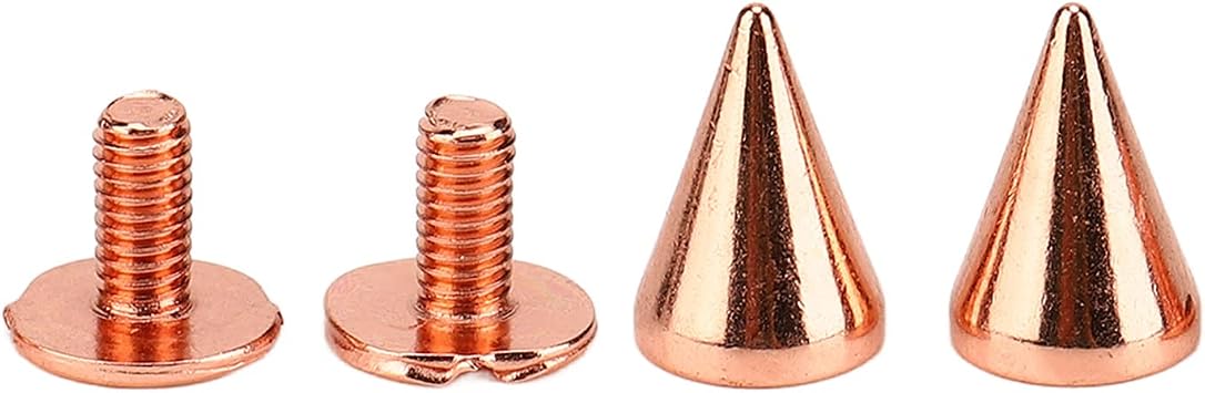 Nutriess Spiked Cone Spike Studs 7x10mm High Hardness Metal Plating Rose Gold Screw Back Kit for DIY Clothing Shoes Punk Rivets 100 Sets (7 * 10mm)