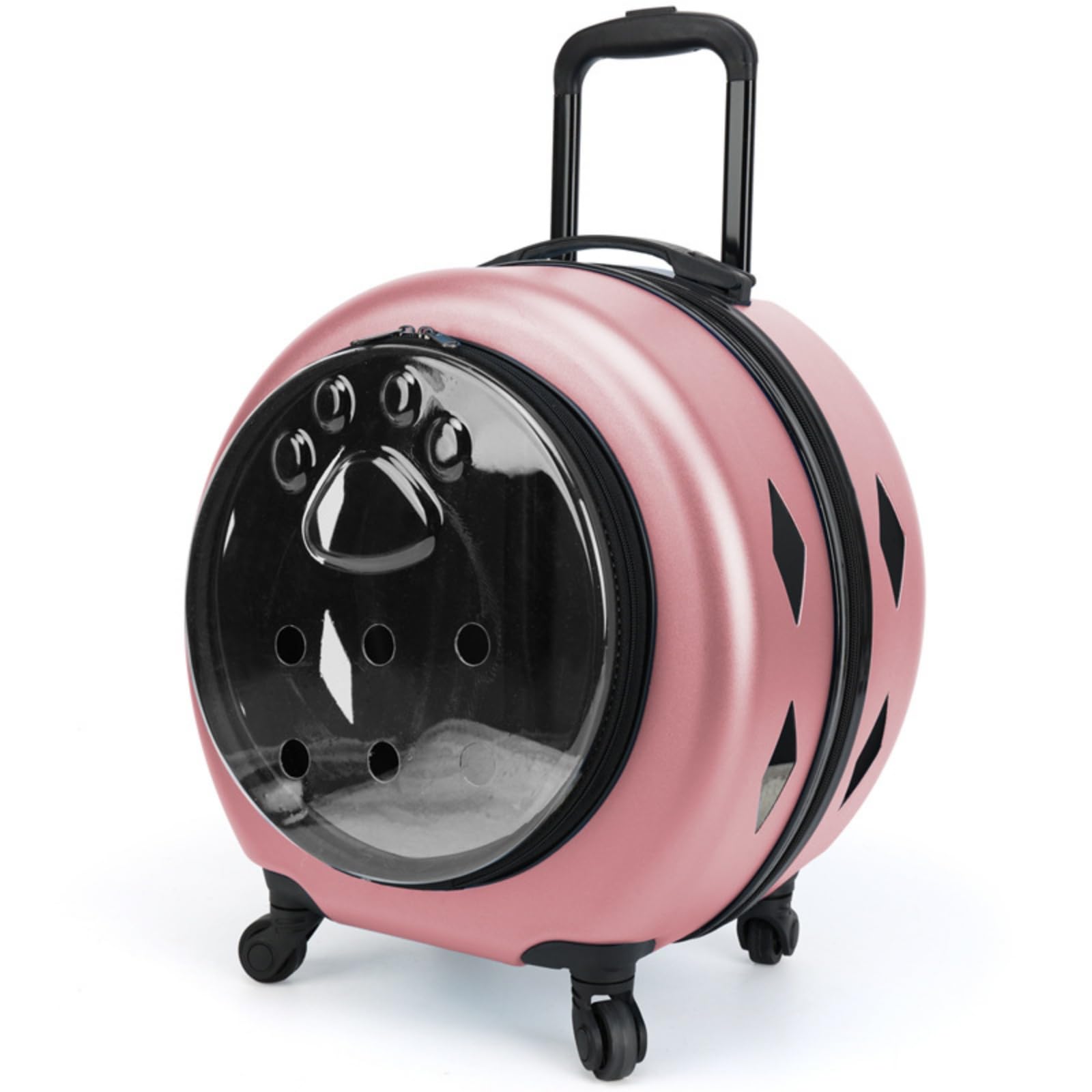 Transportín con Ruedas Transparente Transportín con Asa Telescópica Transpirable para Viajeros, Oro Rosa